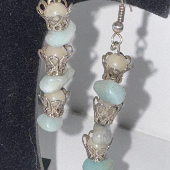 Amazonite and Jade Dangle Earrings - Picture 7 of 10